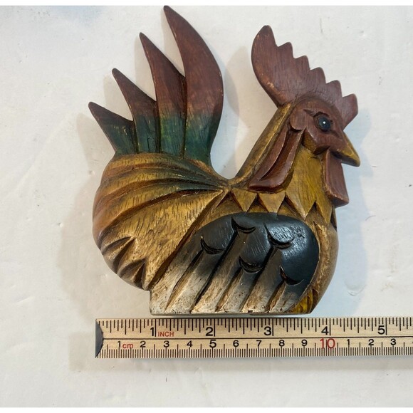 Hand Carved Wooden Rooster Painted Country Farmhouse Folk Art Vintage - Picture 7 of 7
